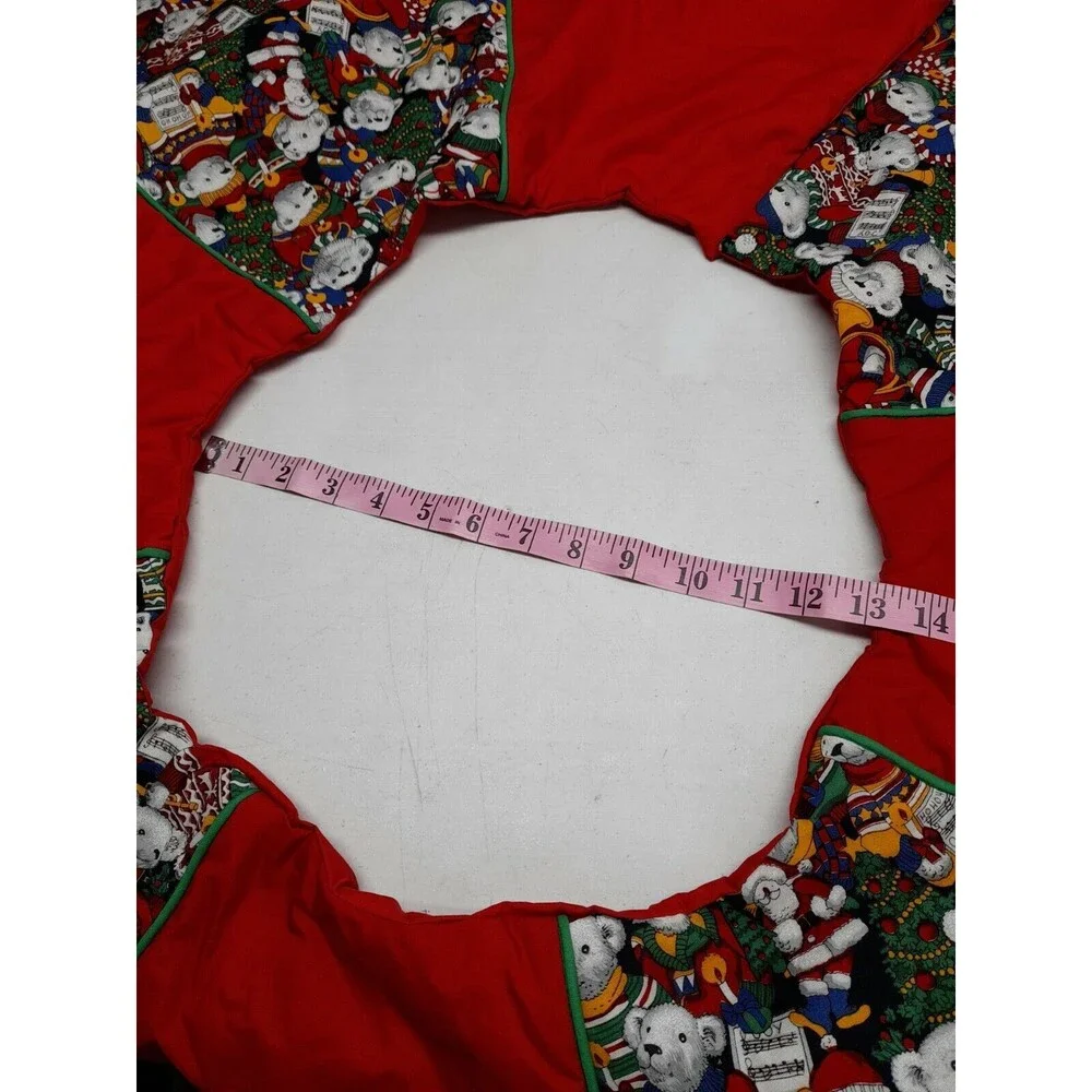 Octagonal Christmas Tree Skirt Red Teddy Bears Chorus Lace Trim Circle Handmade